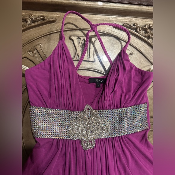 Sky brand rhinestone-belted halter club cocktail Sexy Top - Picture 3 of 5